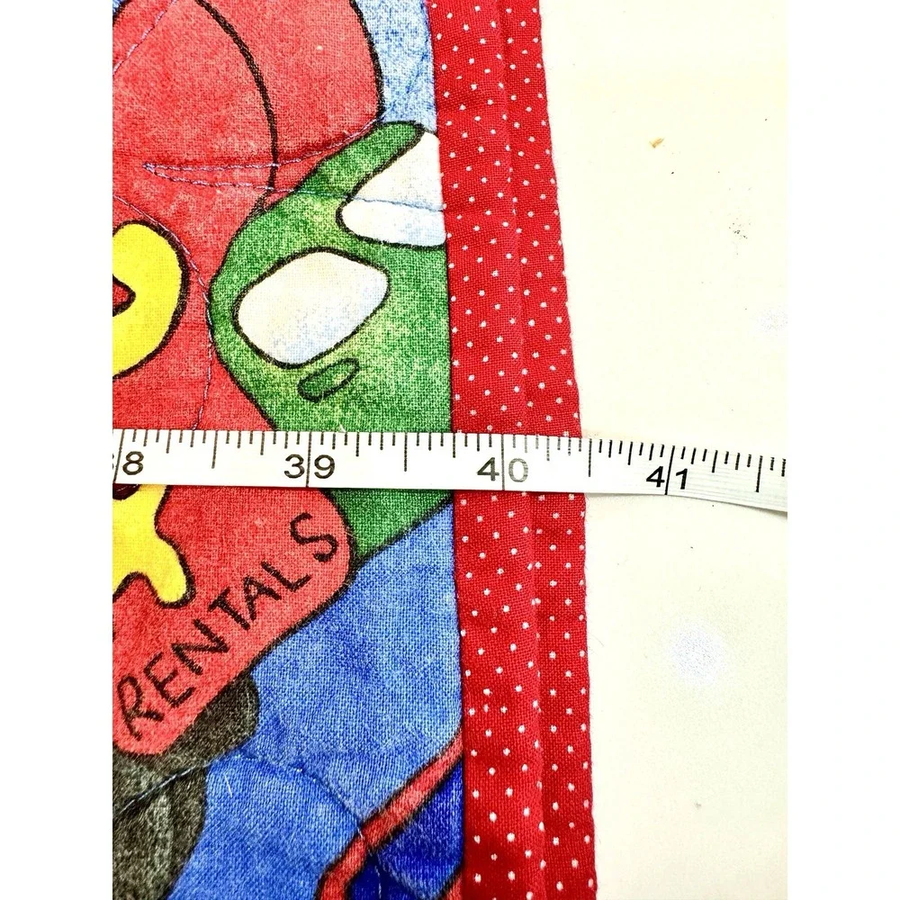 Vintage Quilted Baby Blanket Transportation School Bus Road‎ Signs 28x40 Blue